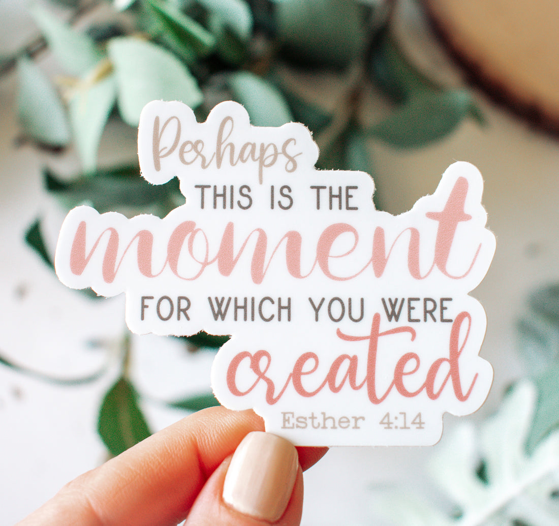 Perhaps this is the moment for which you were created, Esther 4:14 Bible verse Christian sticker