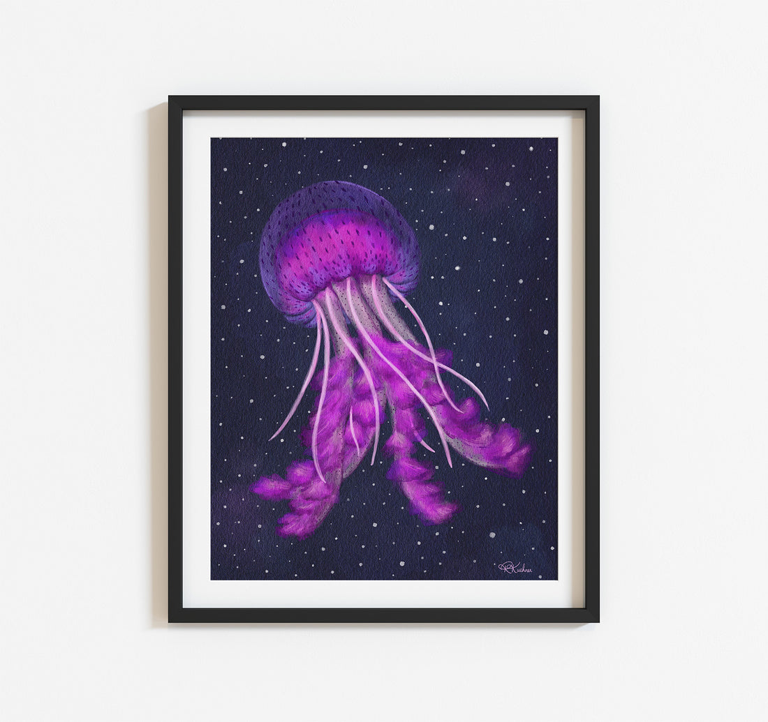 Pink watercolor mauve stinger jellyfish art print