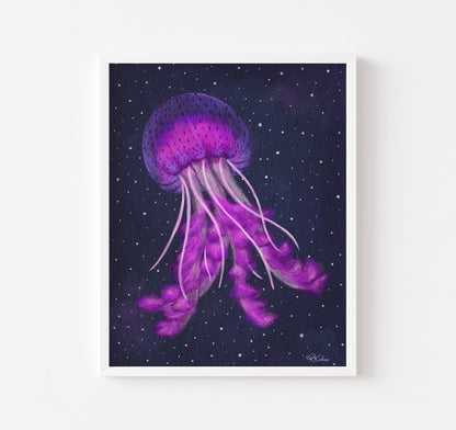 Pink watercolor mauve stinger jellyfish art print