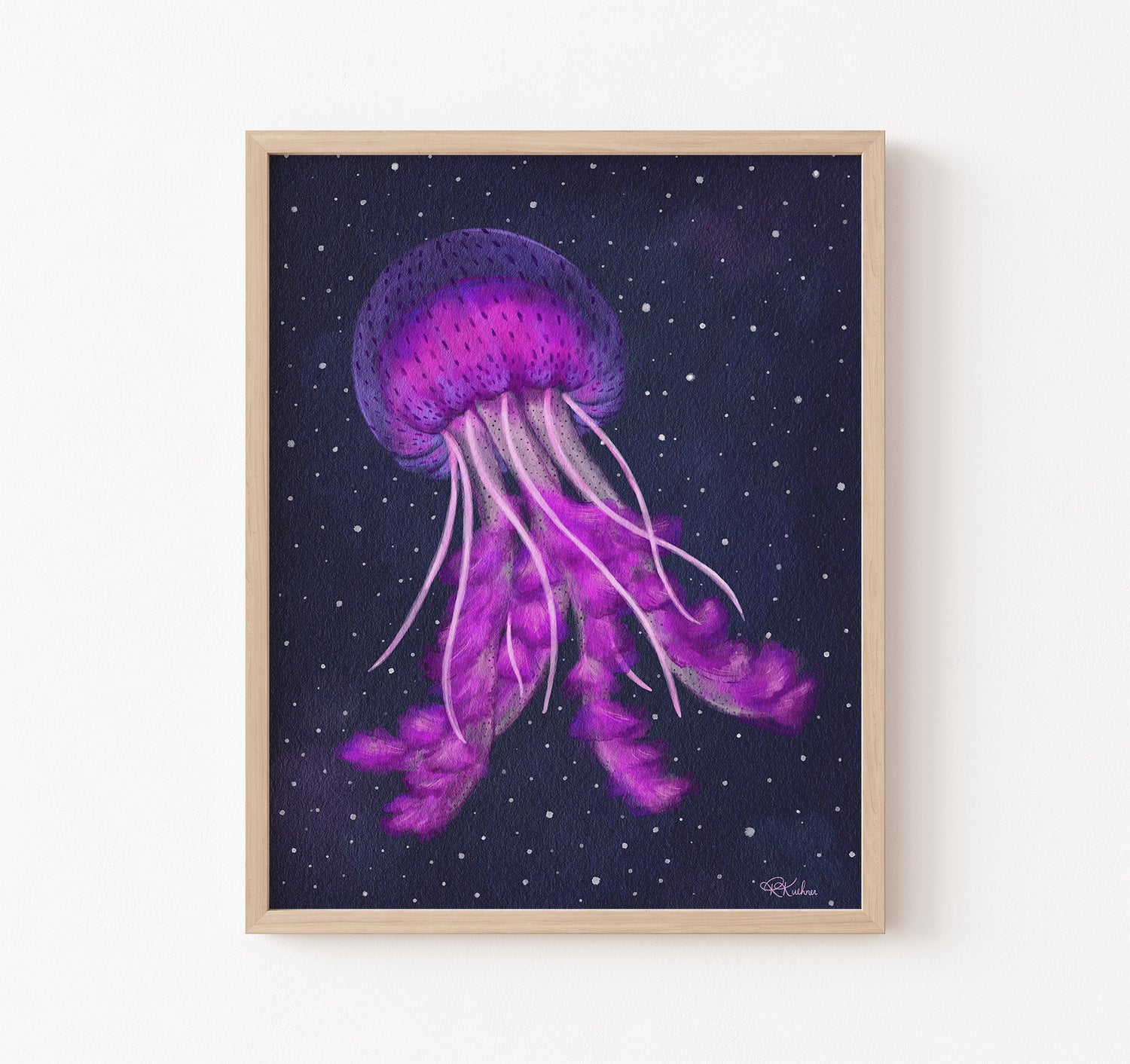 Pink watercolor mauve stinger jellyfish art print