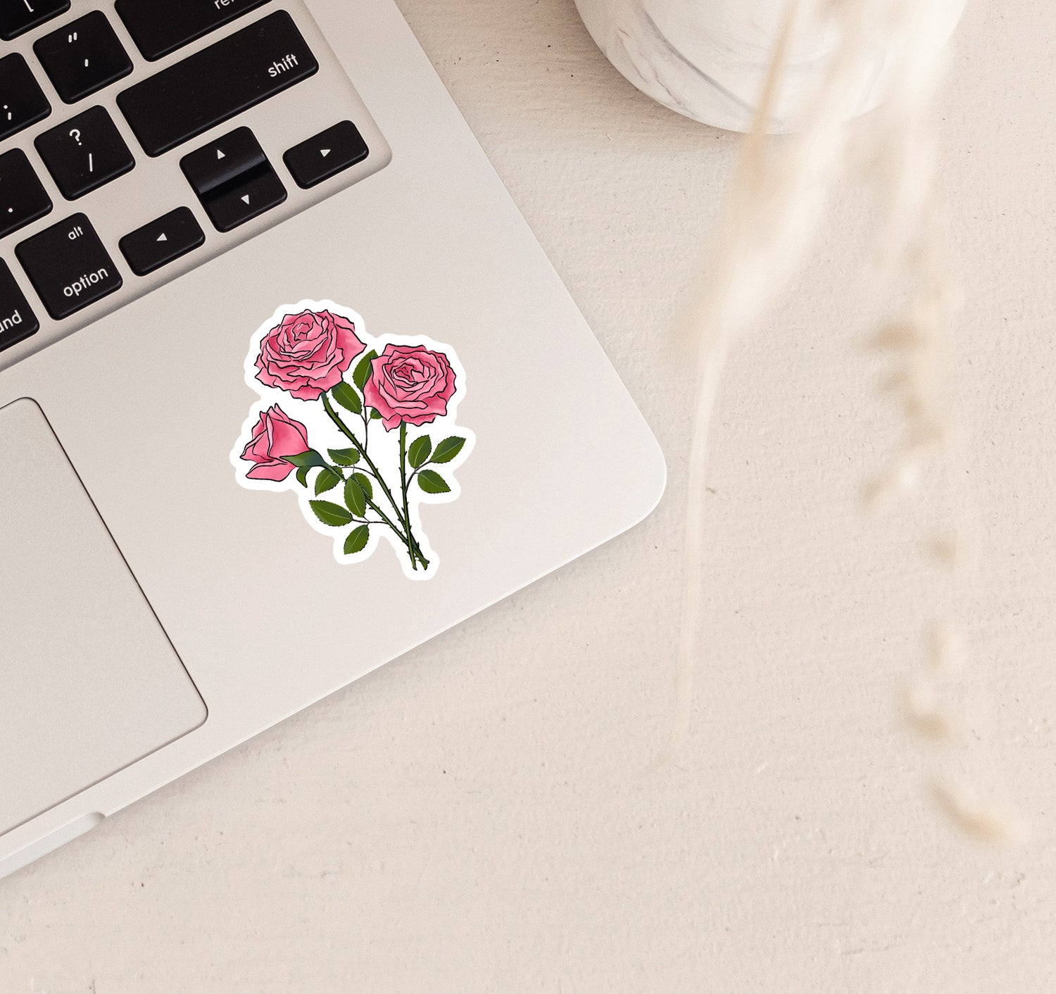 Pink roses June birth month flowers laptop sticker