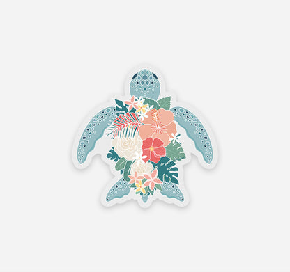 Hawaiian green sea turtle with flowers vinyl sticker