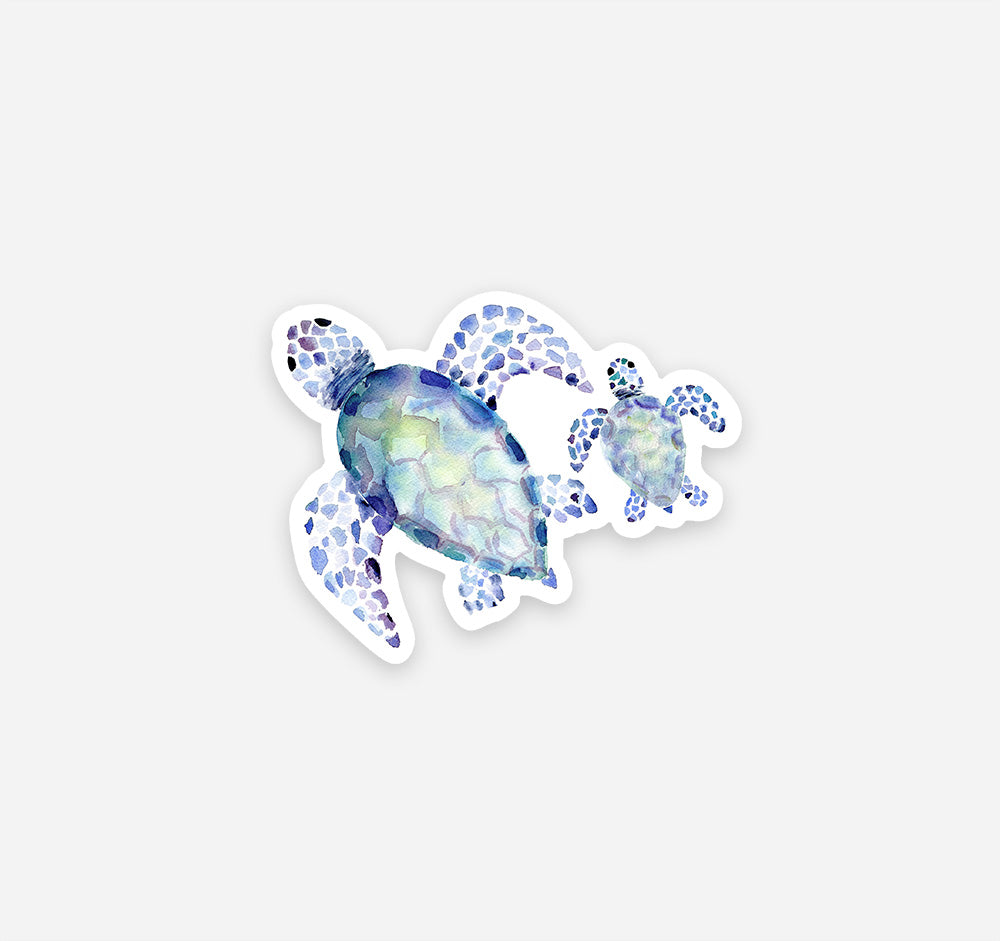Watercolor Hawaiian Green Sea Turtle and baby sea turtle sticker