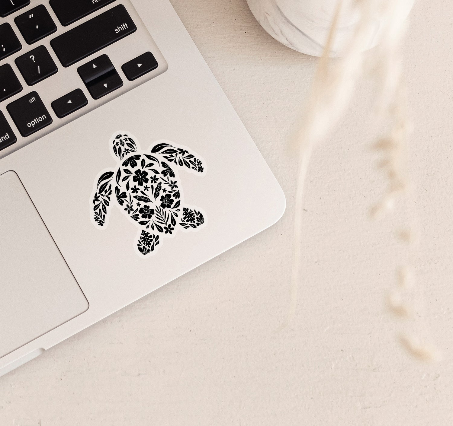 Sea Turtle Floral Clear Vinyl Sticker