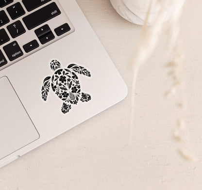 Sea Turtle Floral Clear Vinyl Sticker