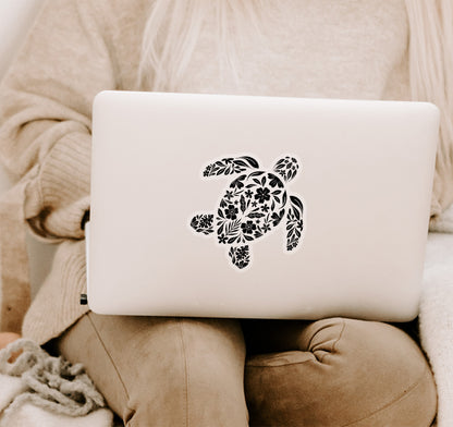 Sea Turtle Floral Clear Vinyl Sticker