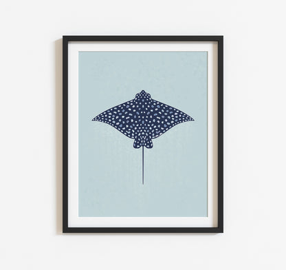 A blue spotted eagle ray art print