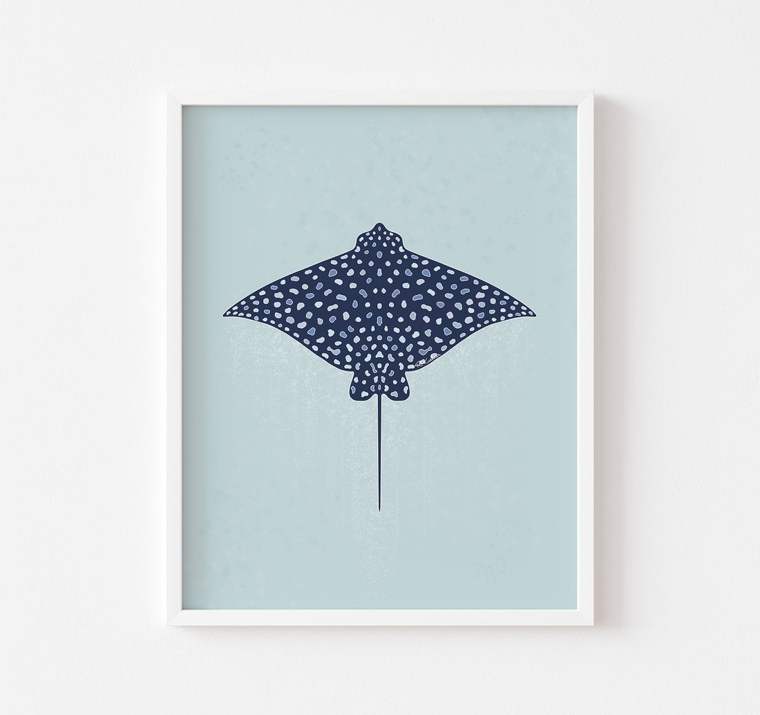 A blue spotted eagle ray art print