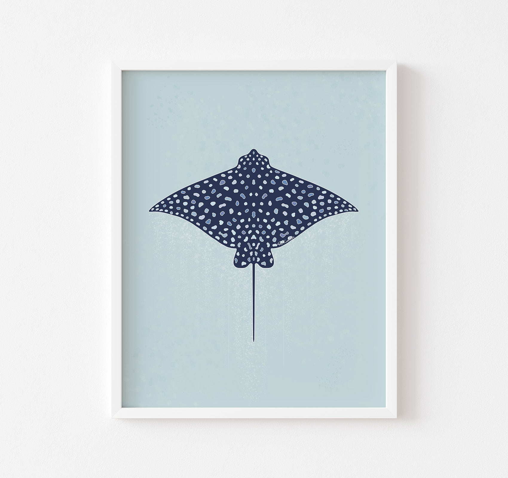 A blue spotted eagle ray art print