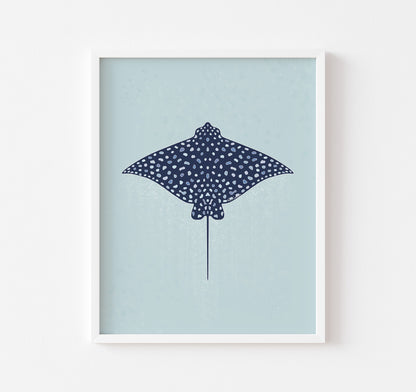 A blue spotted eagle ray art print