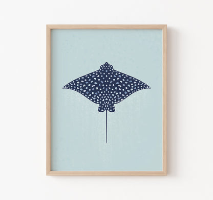 A blue spotted eagle ray art print