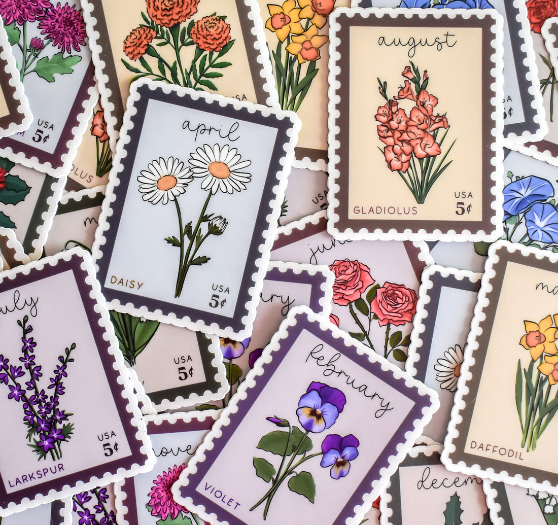 Birth month flowers stamps stickers