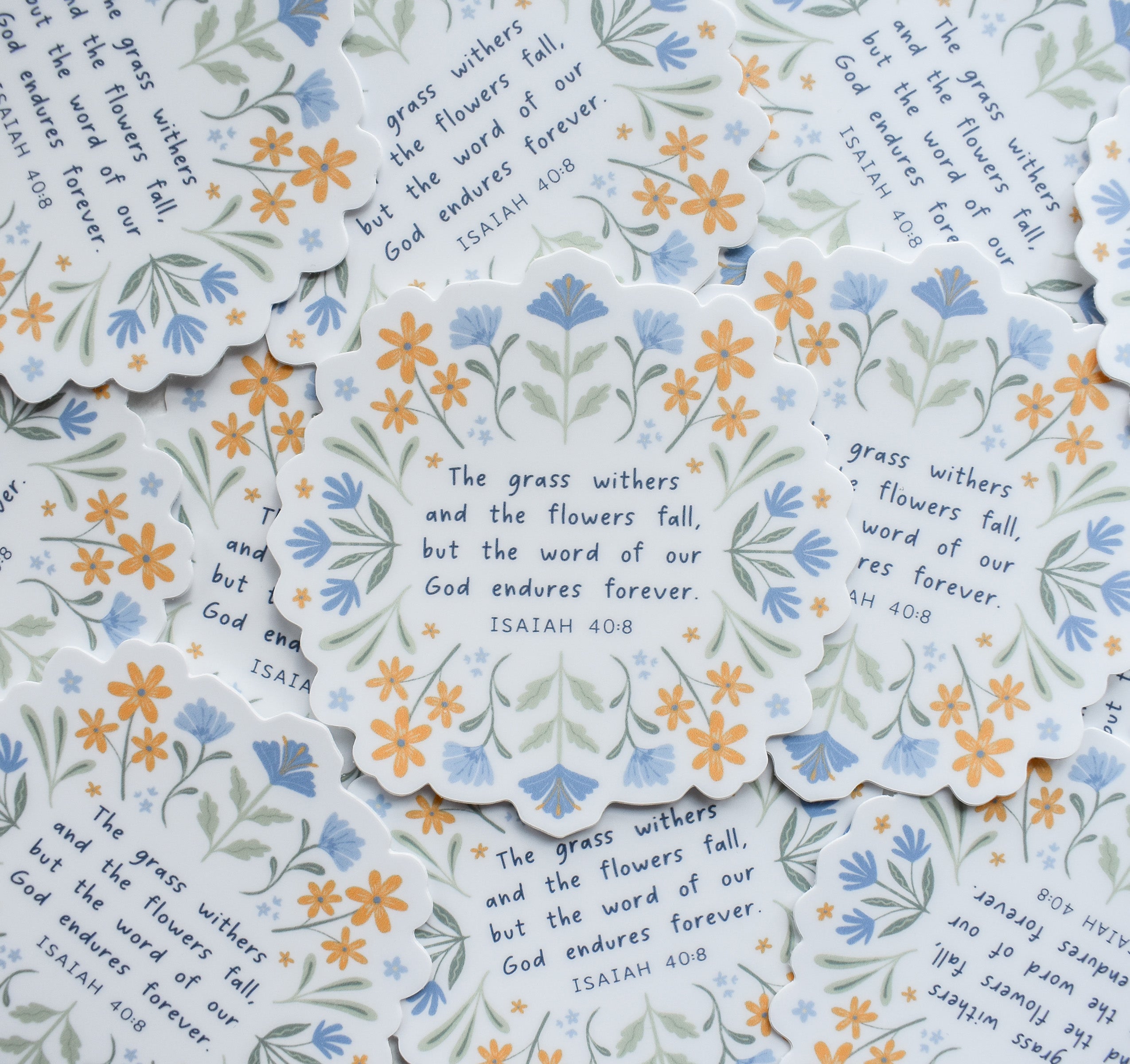 Floral Isaiah 40:8 Bible verse Christian faith stickers