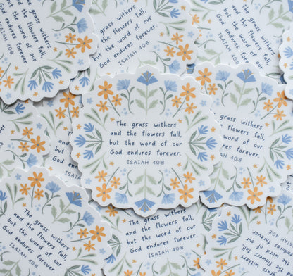 Floral Isaiah 40:8 Bible verse Christian faith stickers