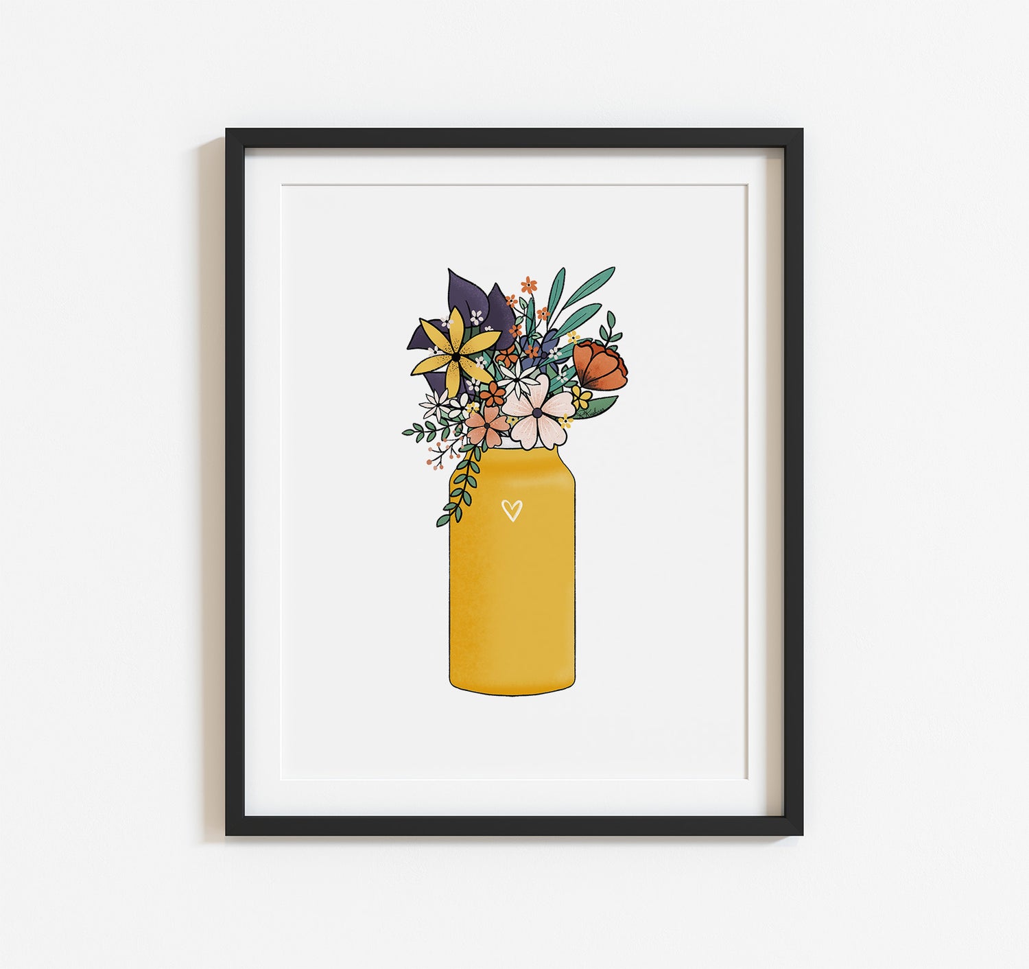Yellow water bottle full of wildflowers art print