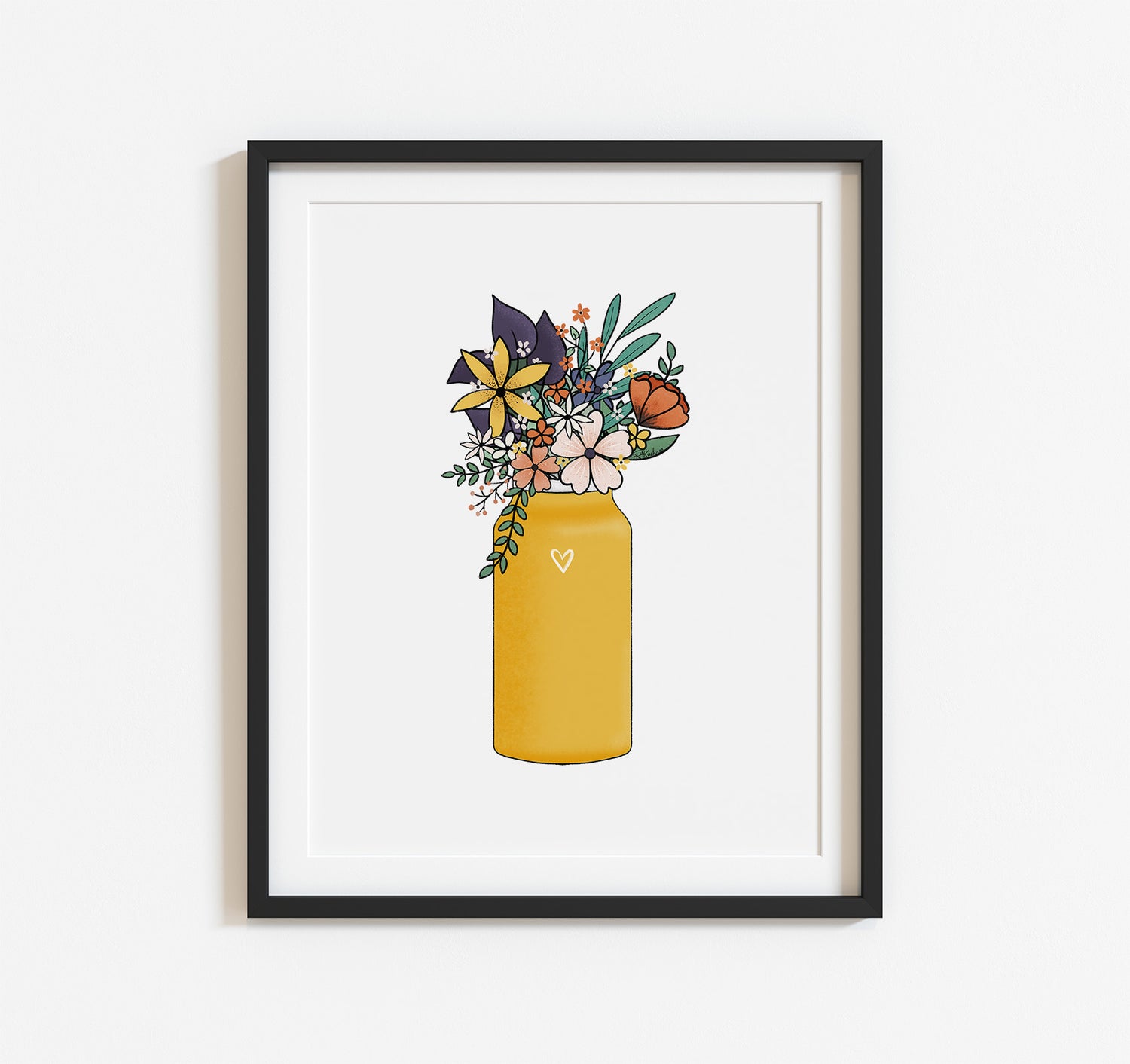 Yellow metal water bottle with flowers art print