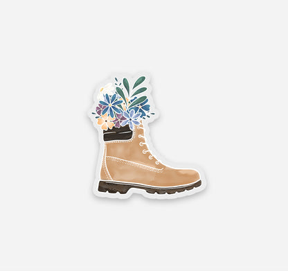 Watercolor style hiking boot full of flowers clear vinyl sticker