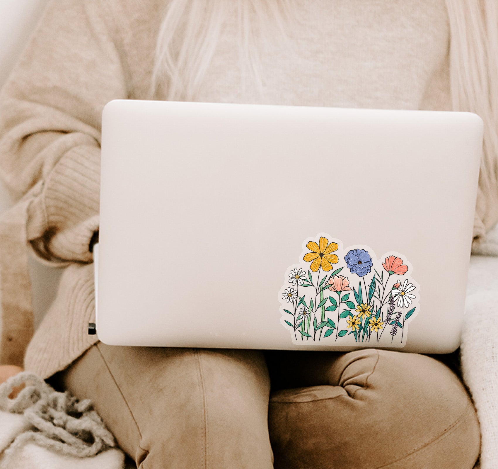 Large 6 inch colorful wildflowers clear vinyl laptop decal