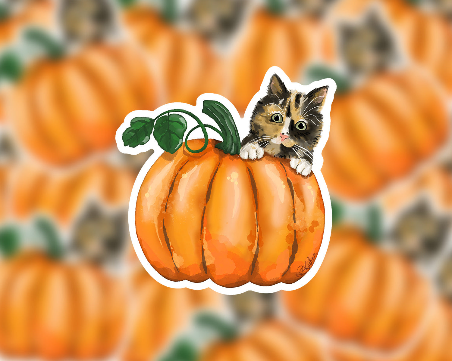 Calico Cat on a Pumpkin Vinyl Sticker