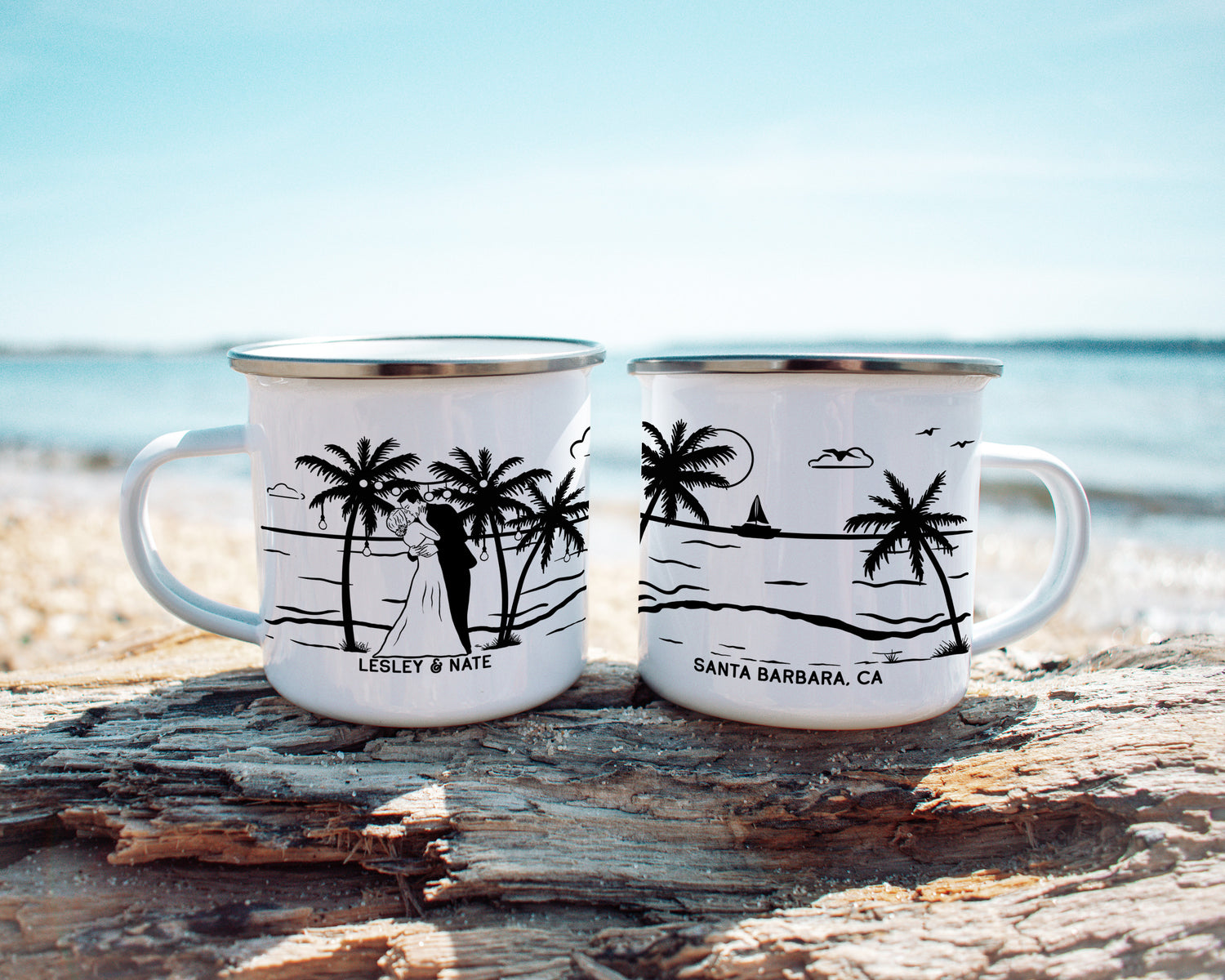 Beach Wedding Kiss Camp Mug