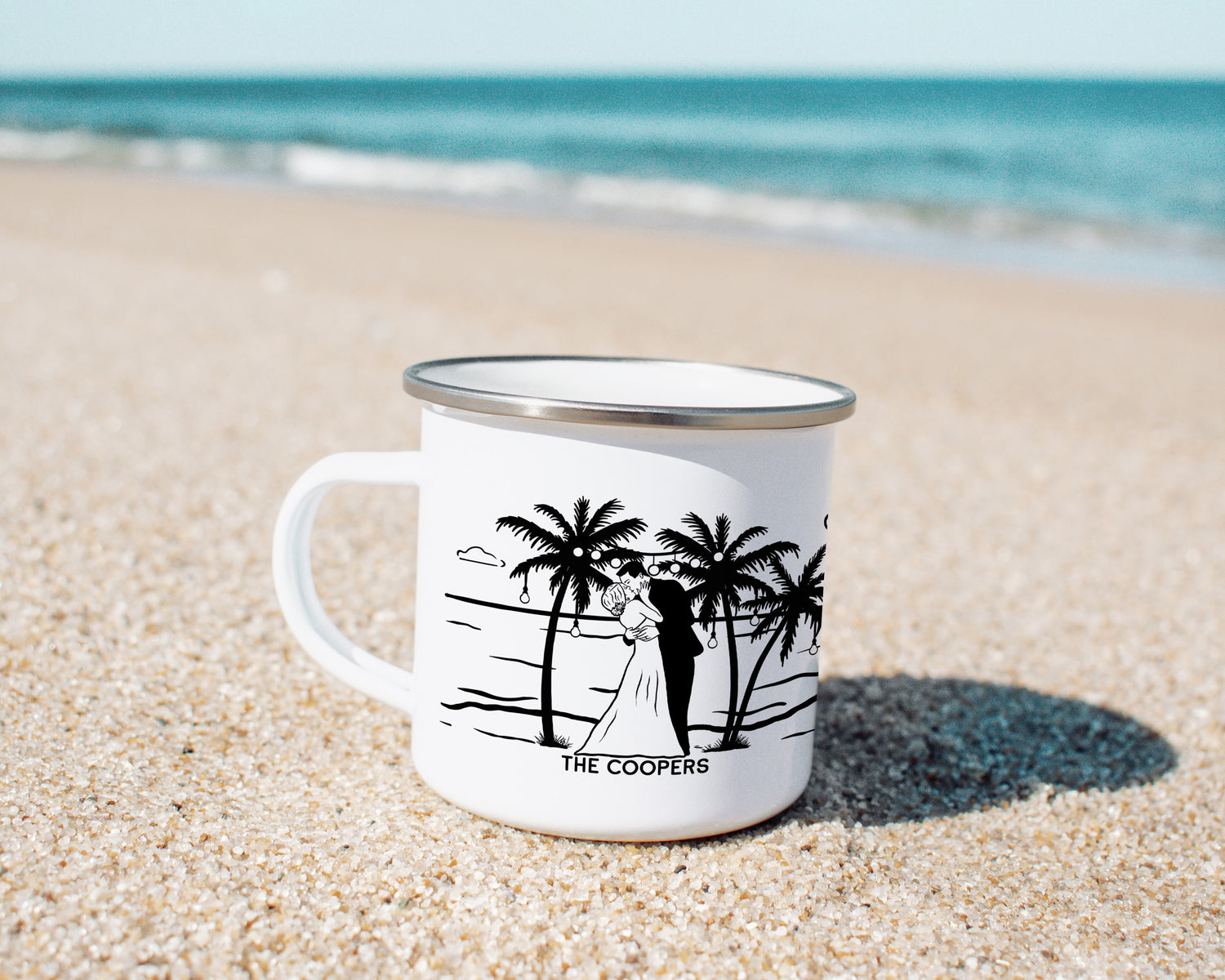 Beach Wedding Kiss Camp Mug