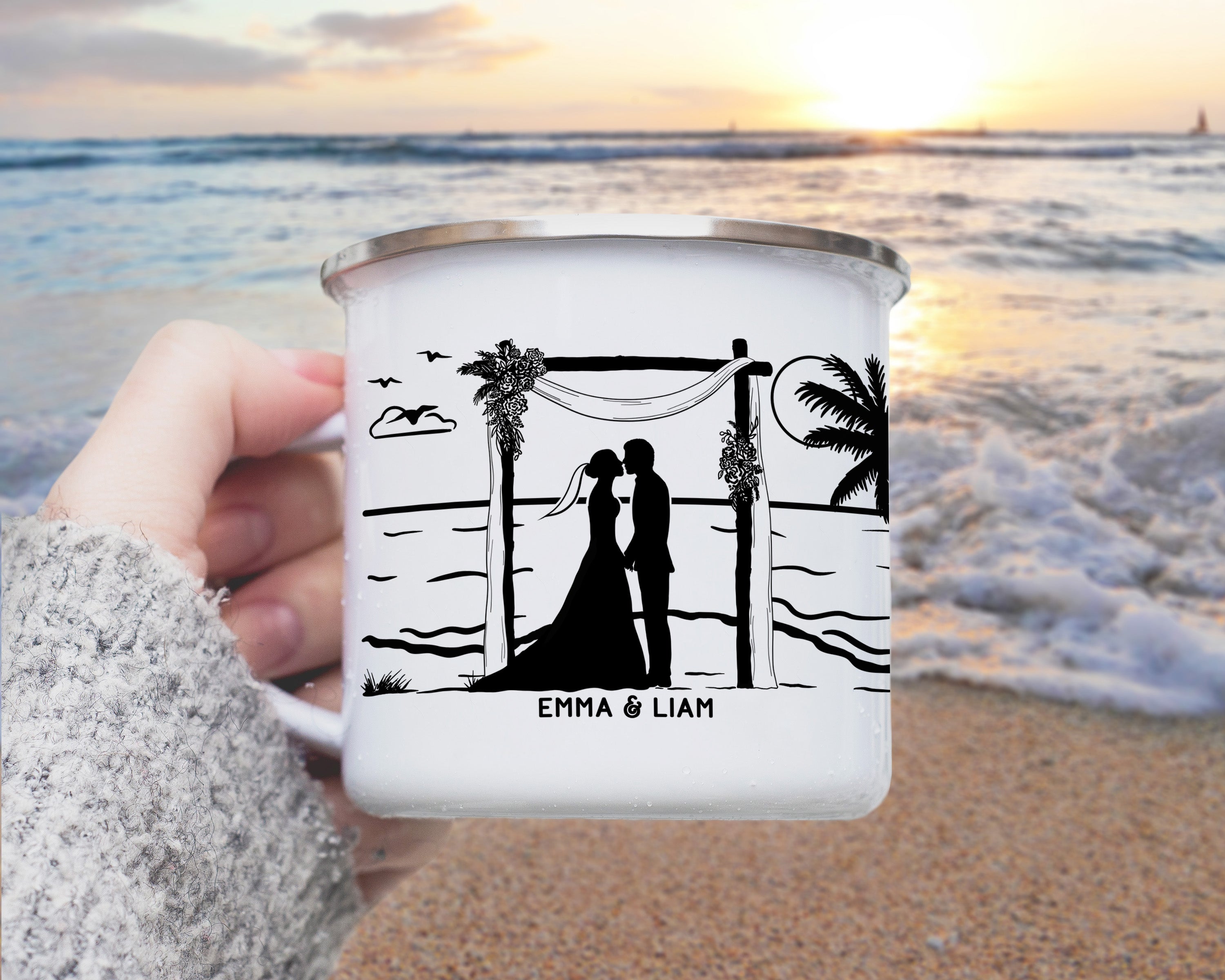 Beach Wedding Ceremony Camp Mug