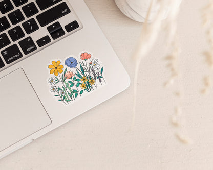 Colorful wildflowers clear vinyl laptop decal